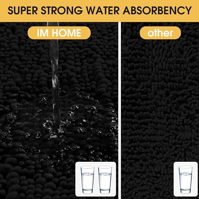 ACCUMTEK Upgrade Luxury Black Bathroom Rug Mat 48"x17", Ultra Soft Thick Absorbent Bath Mats, Non Slip Chenille Toilet Mat for Bathroom, Bedroom, Kitchen, Shower, Tub