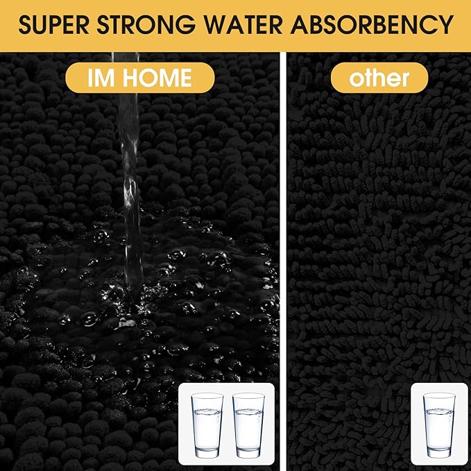 ACCUMTEK Upgrade Luxury Black Toilet Bathroom Rug Mat 24" x 20" Contour Rug, Ultra Soft Thick Absorbent Bath Mats, Non Slip Chenille Toilet Mat for Bathroom, Bedroom, Kitchen, Shower, Tub
