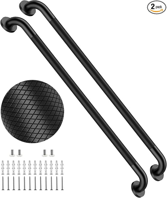 36 Inch Black Shower Grab Bar with Anti-Slip Knurled Grip,YuanDe Stainless Steel Bathroom Grab Bars，Shower Handrail Support, Handicap Elderly Balance Assist Handles