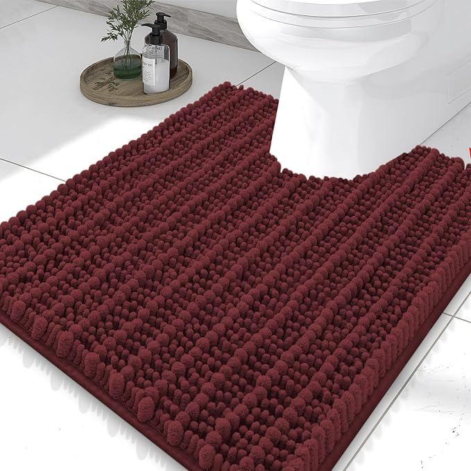 Smiry Bathroom Toilet Rugs U Shaped 24X20, Chenille Bath mats for Toilet | Caramel Red Extra Soft Absorbent Non Slip Rubber Backing Contour Bath Rugs for Toilet, Machine Washable Contoured Bath Mats