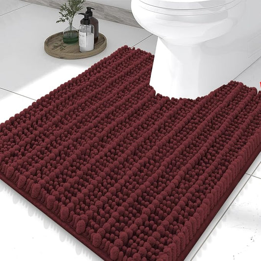 Smiry Bathroom Toilet Rugs U Shaped 24X20, Chenille Bath mats for Toilet | Caramel Red Extra Soft Absorbent Non Slip Rubber Backing Contour Bath Rugs for Toilet, Machine Washable Contoured Bath Mats