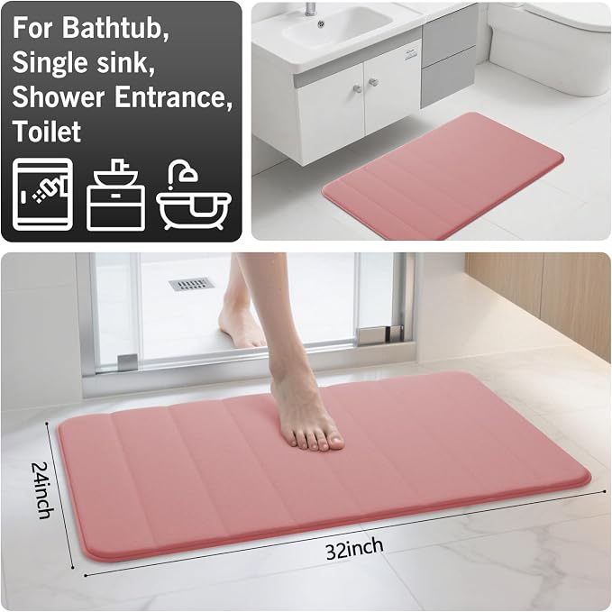 Coral Pink Bathroom Rugs Set 2 Piece Memory Foam Bath Rugs Non-Slip Bath Mat,Washable Room Mats,Absorbent Shaggy Rugs Super Soft Kitchen Mats, Batroom Carpets for Bathroom,Tub,Shower Home Decor