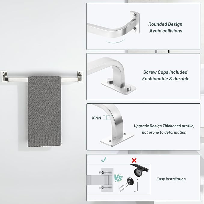Mooche Bathroom Towel Bar, 16 inch Towel Racks for Bathroom Wall Mounted, SUS304 Stainless Steel Heavy Duty Towel Holder Bathroom Accessories Modern Home Decor, Brushed Finished