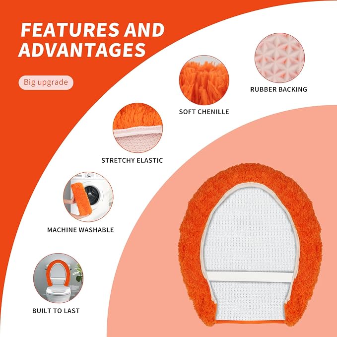Soft Microfiber Toilet Seat Cover 17.5" x 15" Machine Washable | Solid Toilet Lid Cover Adjustable Rubber Backing Fits Most 16 -17.5" L x 14-16" W Round Oblong and Elongated Toilet Seat