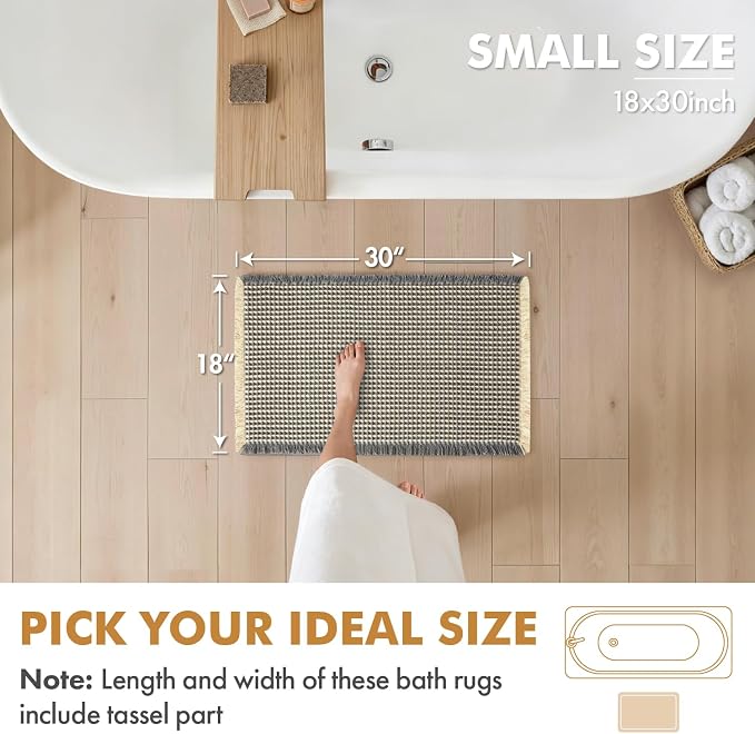 MIULEE Set of 2 Waffle Bathroom Rugs Dark Grey&Yellow Bath Mat 18x30 Inch | Non Slip, Super Absorbent, Washable, Ultra Soft, Rubber Backed Bath Rugs for Bathroom Floor Tub Shower, Boho Decor