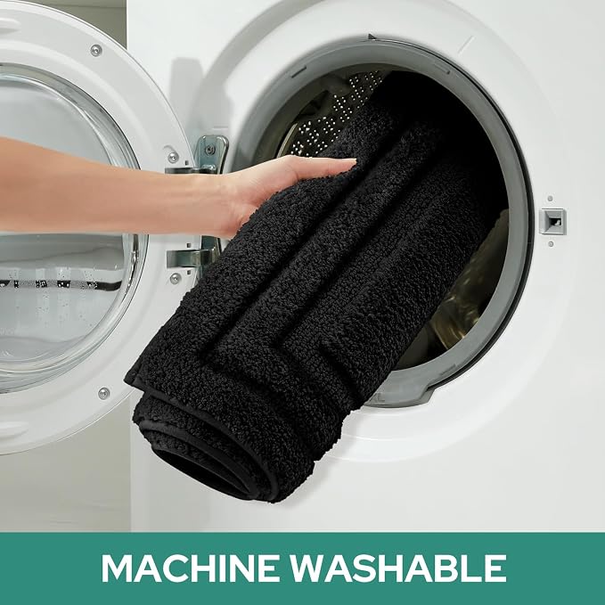 HOMEIDEAS Bathroom Rugs Sets 2 Piece, Super Soft and Absorbent Non Slip Microfiber U-Shaped Toilet Bath Mat Set (20"x32"+U20 x24, Black) | Super Soft and Absorbent Non Slip Microfiber Bath Rug，Machine Washable, for Bathroom, 20"x32"+U Shape 20"x24"