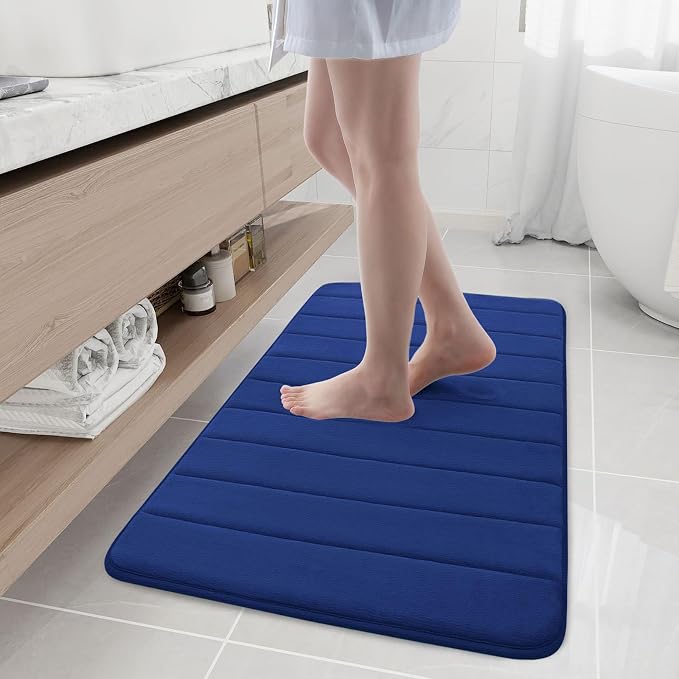 Buganda Memory Foam Bath Mat 40 x 24, Ultra Soft Absorbent Bathroom Rugs | Navy Blue, Machine Washable Quick Dry Bath Mats for Bathroom Floor, Shower and Tub, Home Decor Accessories