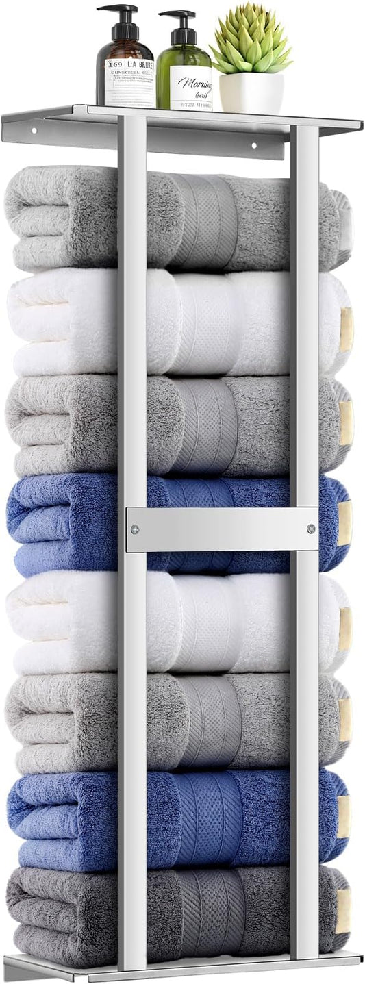 Bathroom Towel Storage Rack, Wall Mounted Bathroom Towel Rack, 30 inch Heavy Duty 6 Large Towels, Wall Mounted Towel Rack for Rolled Towels, Silver