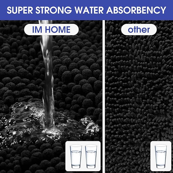 ACCUMTEK Striped Black Bathroom Rug Mat 36"x24" Ultra Soft, Non Slip Chenille Bath Rugs, Absorbent Plush Shaggy Bath Mats for Bathroom, Bedroom, Kitchen, Shower, Tub