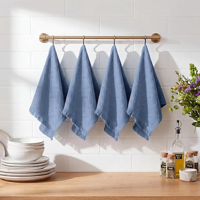 HunnmingRe 21 Pack Boho Hand Towel for Kitchen,Dusty Blue | 14x30 Inch, 100% Turkish Cotton, Summer Boho Decorative ,Towel Waffle ,Farmhouse Decor ,Absorbent Soft ,Guest Gift