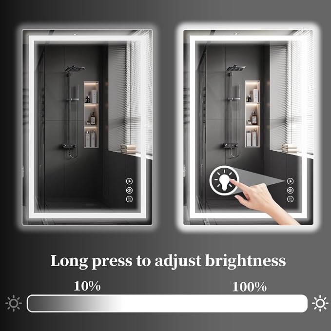 Koonmi 42x36 LED Bathroom Mirror with Light, Anti-Fog, 3 Colors | Backlit + Front Lit, Dimmable Brightness, Shatterproof HD Distortion-Free Tempered Glass, Hardware Included