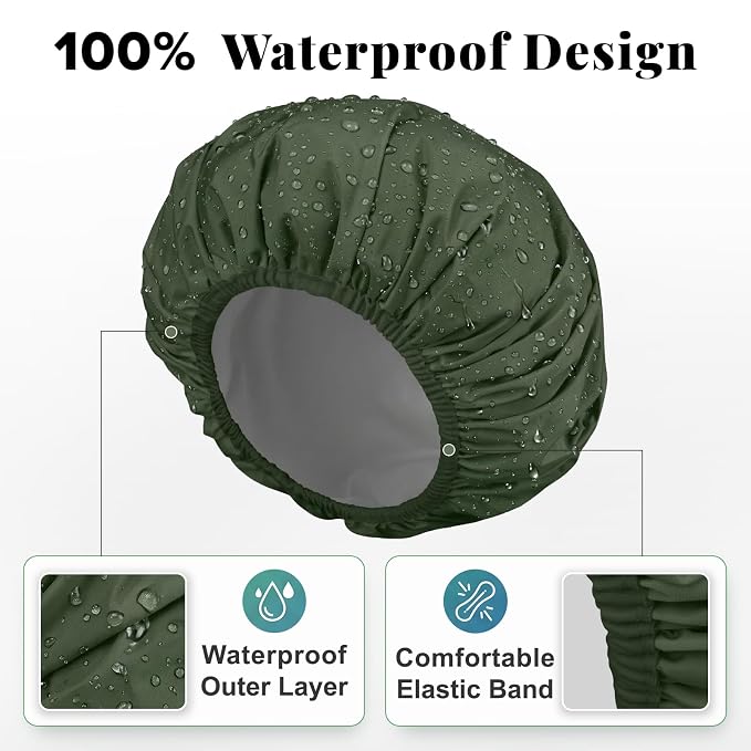 3Pcs Waterproof Shower Cap for Women Reusable, Bath Cap for Long Hair, Comfortable Shower Hat for Thick Curly Hair