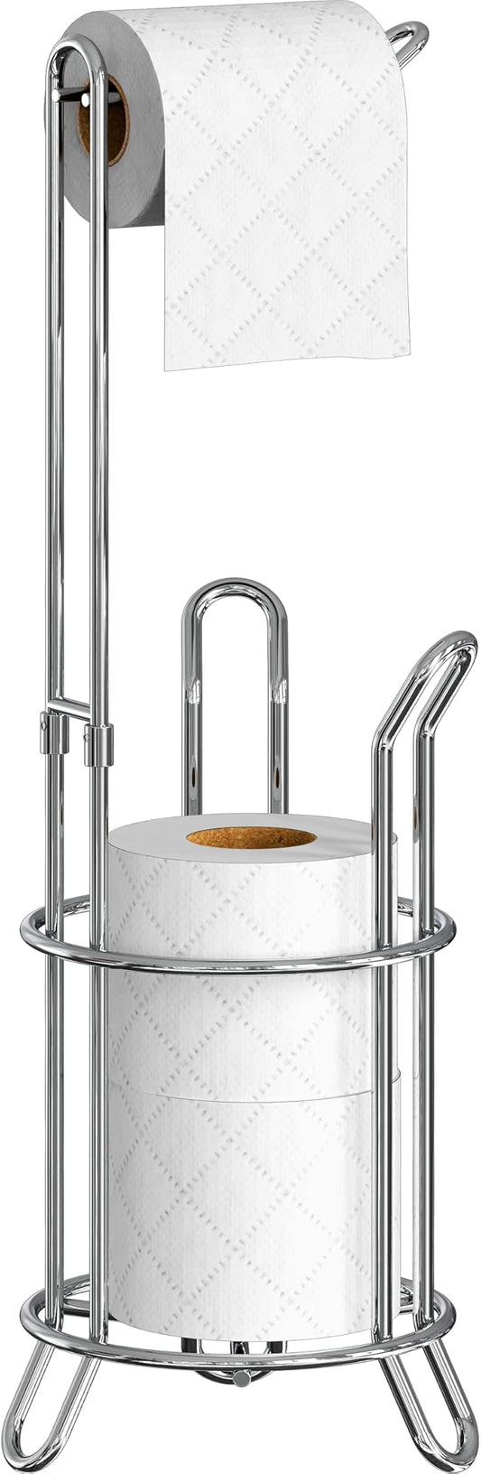 Simple Houseware Bathroom Toilet Paper Storage Holder Stand Shelf, Chrome | 4 Paper Rolls, 7.25" x 7.25" x 23.5", Wired