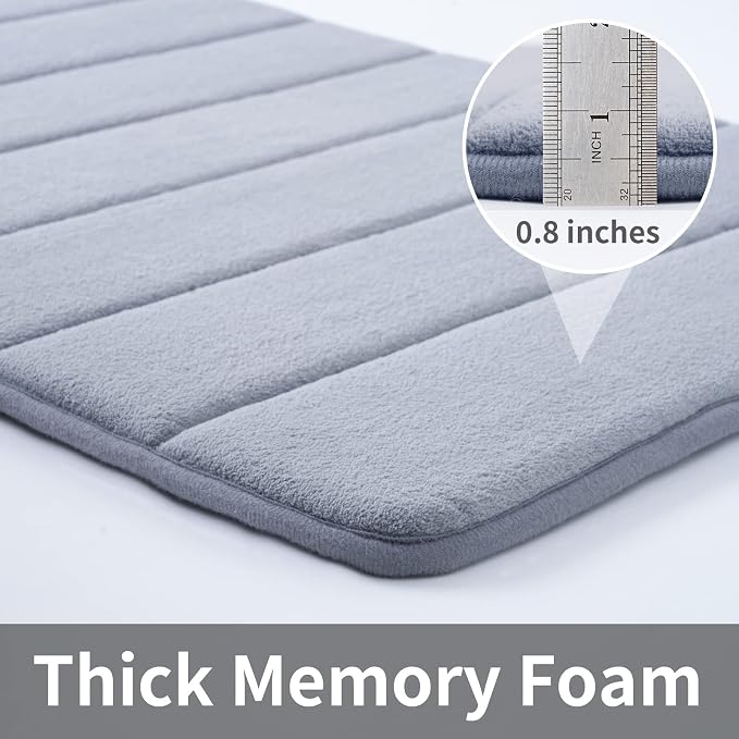 ROSMARUS Memory Foam Bath Mat, 17''x24'', Grey | Water Absorbent, Ultra Soft, Non Slip, Thick Foam, Bathroom Rugs for Floor & Tub, Machine Washable Care