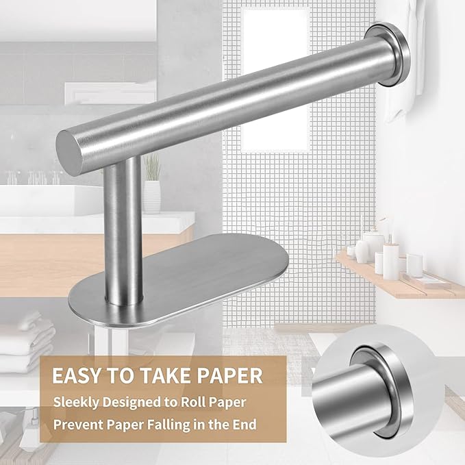 JOPOFI Toilet Paper Holder - Adhesive Toilet Paper Holder - Brushed Nickel | Toilet Paper Holder Wall Mount for Bathroom,Stainless Steel Command Strip Toilet Paper Roll Holder Stick On Wall,No Drilling
