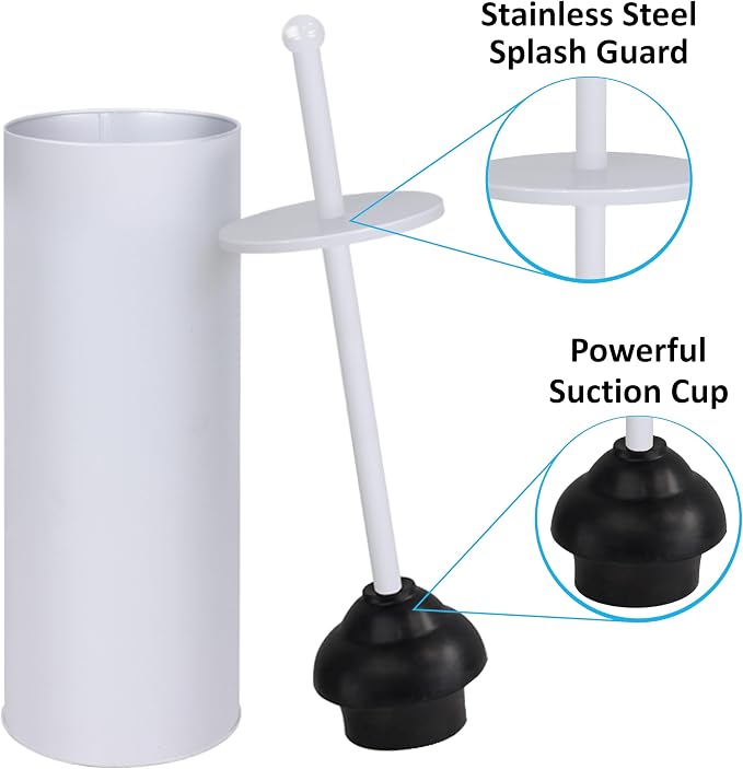 Toilet Plunger with Holder for Bathroom - Deep Cleaning - Heavy Duty - Strong Efficient Suction Cup - Household Essentials - Household Supplies, Matte White