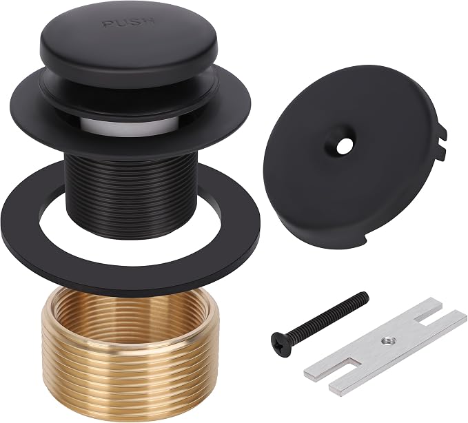PRIMSOPH Tip-Toe Tub Drain Trim Kit with One Hole Overflow Faceplate Conversion Kit Assembly Universal Fine Coarse Thread Replacement Matte Black