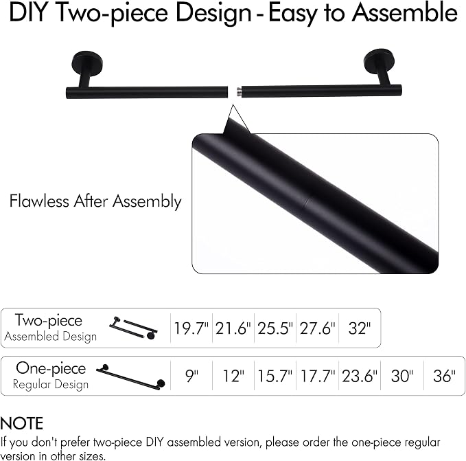 KES 17.3-Inch Towel Bar for Bathroom, Hand Towel Holder, Bathroom Towel Rack Wall Mount SUS304 Stainless Steel Matte Black, Total Length 19.7 Inch, A2000S50B-BK