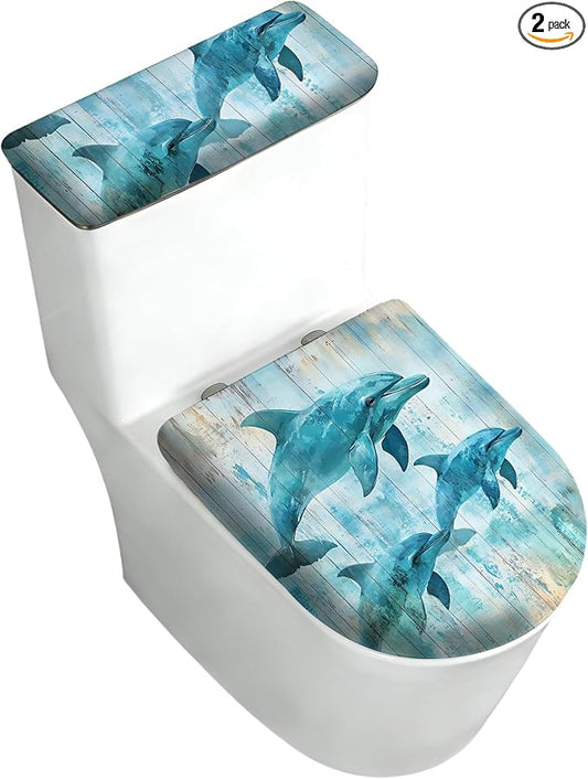2 pack Toilet Lid Cover & Tank Lid Cover,Fits Standard & Elongated Toilet | Soft Stretchable Fabric,Machine Washable,Decorative Bathroom Protective Covers