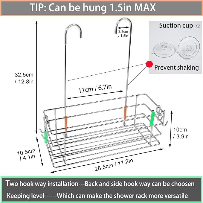 Shower Caddy Hanging Shower Rack SUS304 Stainless Steel Hanging Shower Orangizer with Hooks Over The Door, Shampoo Basket Storage (Single-Layer)
