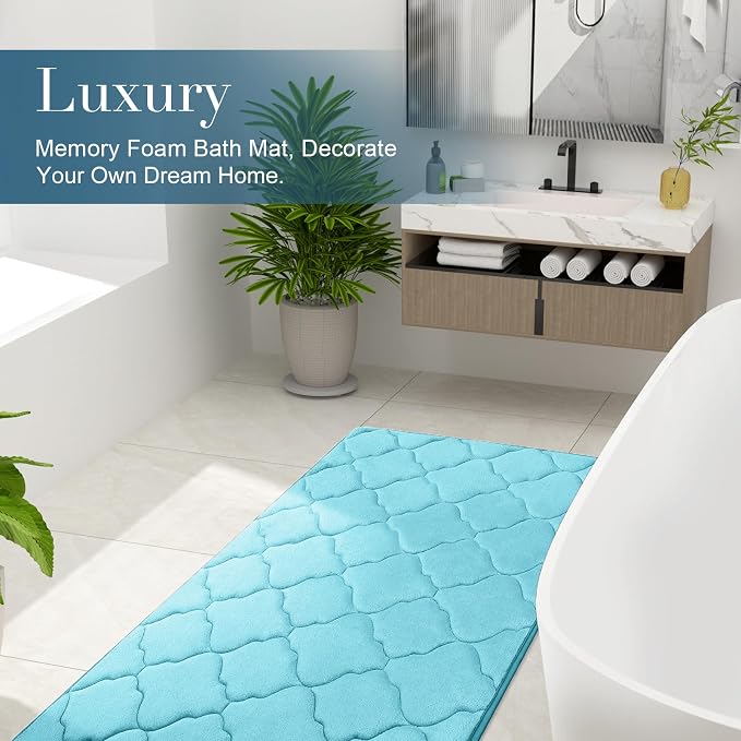 OLANLY Memory Foam Bath Mat Rug 36x24, Ultra Soft Bathroom Rugs, Sky Blue | Thick Absorbent Carpet, Non-Slip Backing, Machine Washable, for Bathroom Floor, Tub, Shower and Home Decor Accessories