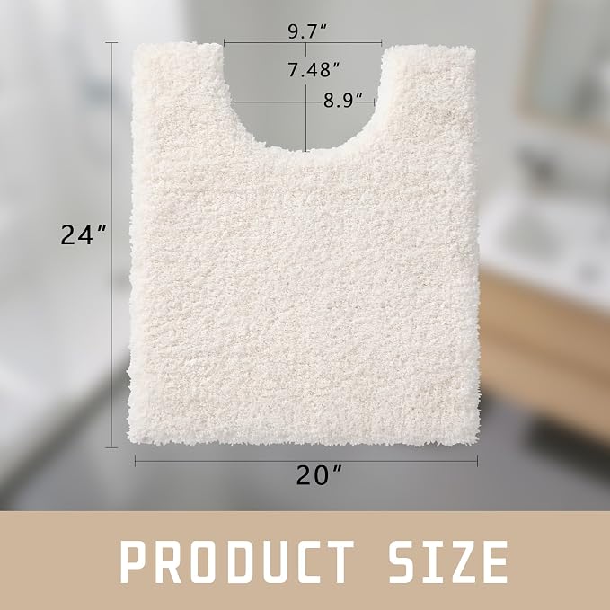 Yimobra U Shaped Toilet Bath Rug, Fluffy Plush, Super Shaggy Soft Non Slip, Water Absorbent Microfiber Bath Mat, Dries Quickly, Machine Washable Thick Bathroom Rugs, 20"X 24", Off White