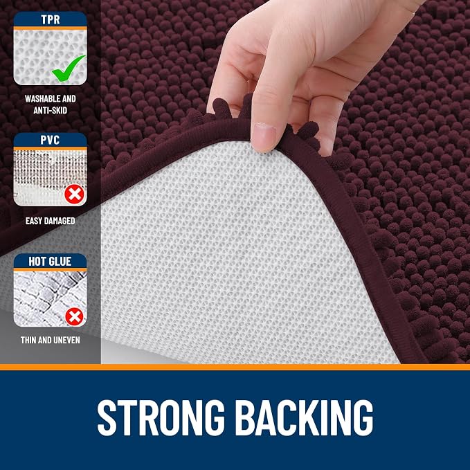 OLANLY Bathroom Rugs 30x20, Extra Soft Absorbent Chenille Bath Rugs | Black Cherry, Quick-Drying Rubber Backing, Washable Bath Mat for Bathroom Floor, Tub and Shower, Home Decor Accessories