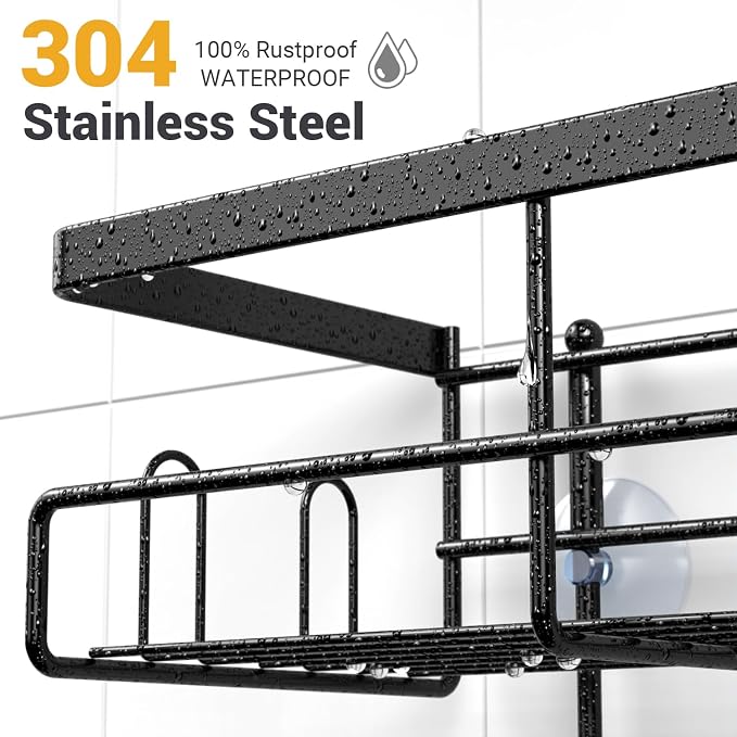 Hanging Shower Caddy Over Showerhead - Rustproof No Drill Shower Organizer | Includes Soap Holder and Hooks for Shampoo, Conditioner, and Bathroom Essentials with Quick Drainage Design