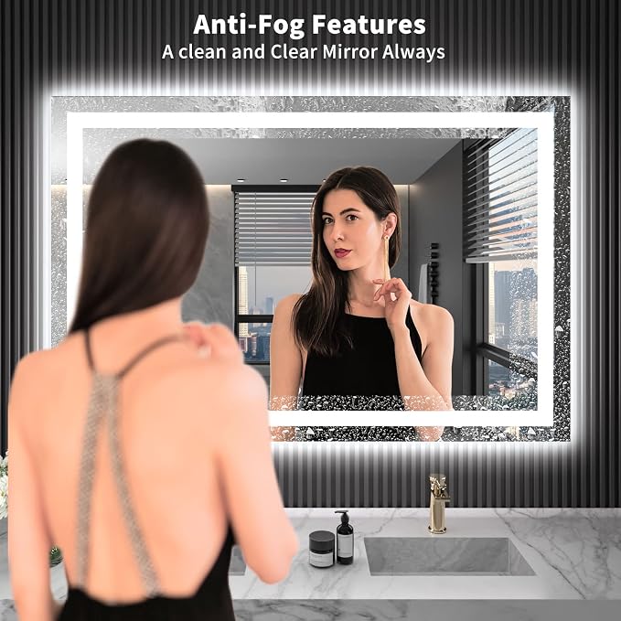 LOAAO 48"X32" LED Bathroom Mirror with Lights, UL Listed | Anti-Fog, Dimmable, 3 Color Temperature, Backlit + Front Lit, Memory Function, Tempered Glass