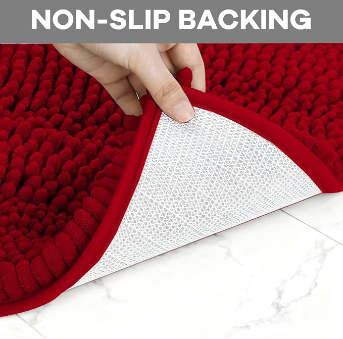 Burgundy Bathroom Rugs Sets 4 Piece with Toilet Lid Cover, Non Slip Bathroom Mats Extra Soft Chenille Bath Rugs Absorbent Shaggy Rugs Perfect Plush Mats U-Shaped Toilet Rug Set Home Decoration