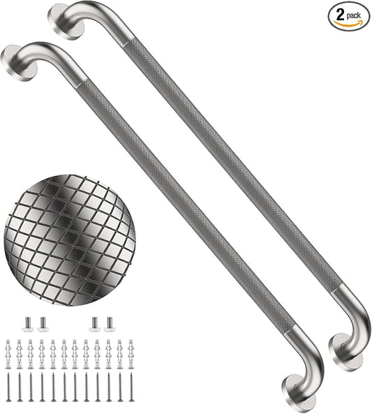 32 Inch Brushed Nickel Shower Grab Bar with Anti-Slip Knurled Grip,YuanDe Stainless Steel Bathroom Grab Bars，Shower Handrail Support, Handicap Elderly Balance Assist Handles