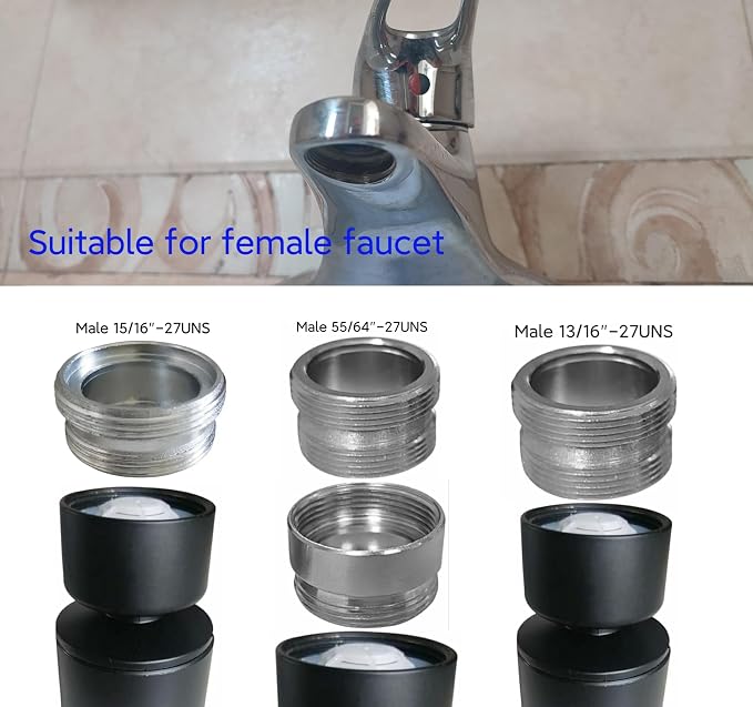 Black kitchen bathroom faucet nozzle aerator,faucet extender, 360 degree swivel dual flow sprayer for sink tap head, rotatable 2 function water splash filter (black 20° +3 adapters)