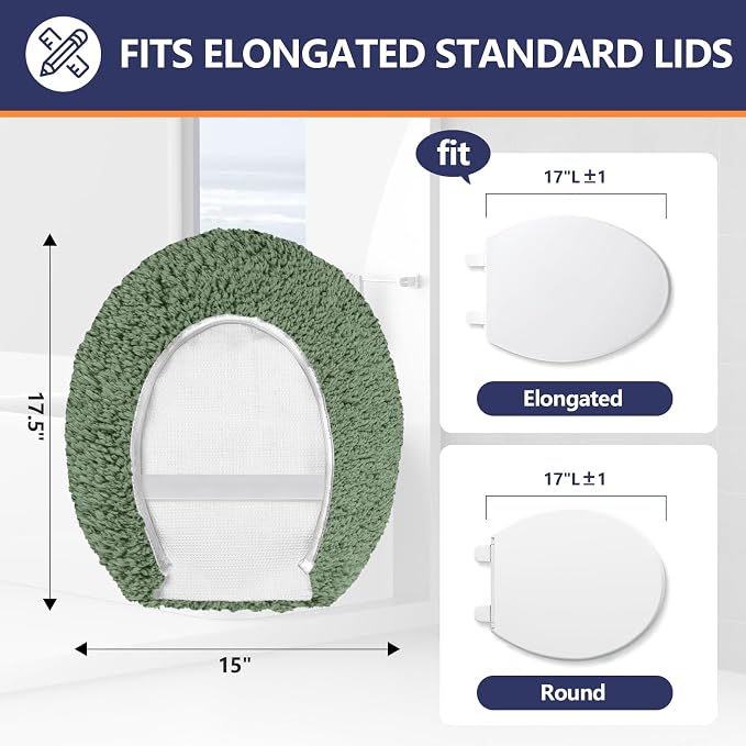 Soft Microfiber Toilet Seat Cover 17.5" x 15" Machine Washable | Solid Toilet Lid Cover Adjustable Rubber Backing Fits Most 16 -17.5" L x 14-16" W Round Oblong and Elongated Toilet Seat