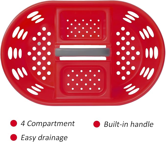 SIMPLYKLEEN Large Shower Caddy Portable 2PC - Made in USA Plastic Jumbo Size Dorm Storage Candy Tote with Handle Shower Organizer for Bathroom, Pantry, Kitchen, College Dorm, Red