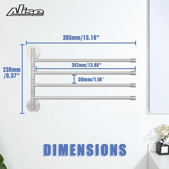 Alise Swing Out Towel Rack,Folding Hand Towel Bar 4 Bars Arm Towel Holder Towel Hanger for Bathroom Wall Mount,Space Saving Towel Rail,GK9003-LS SUS304 Stainless Steel Brushed Nickel
