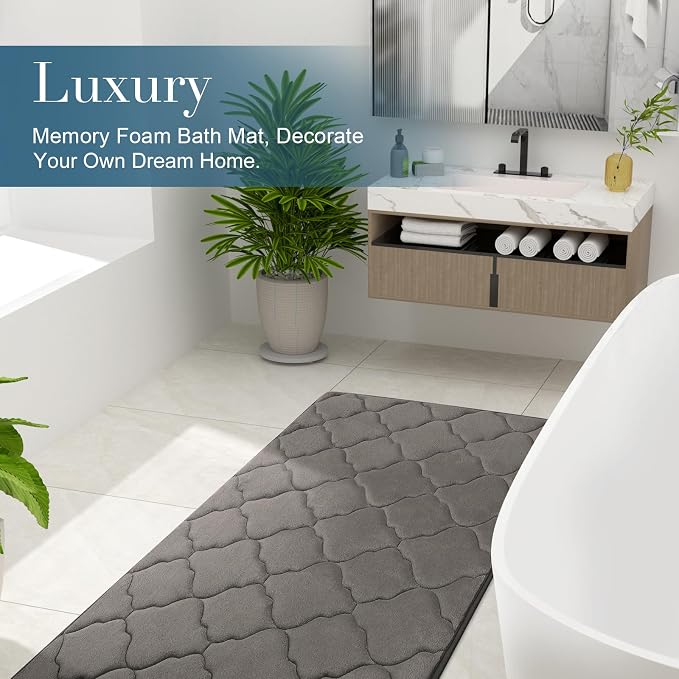 OLANLY Memory Foam Bath Mat Rug 24x16, Ultra Soft Bathroom Rugs, Taupe | Thick Absorbent Carpet, Non-Slip Backing, Machine Washable, for Bathroom Floor, Tub, Shower and Home Decor Accessories