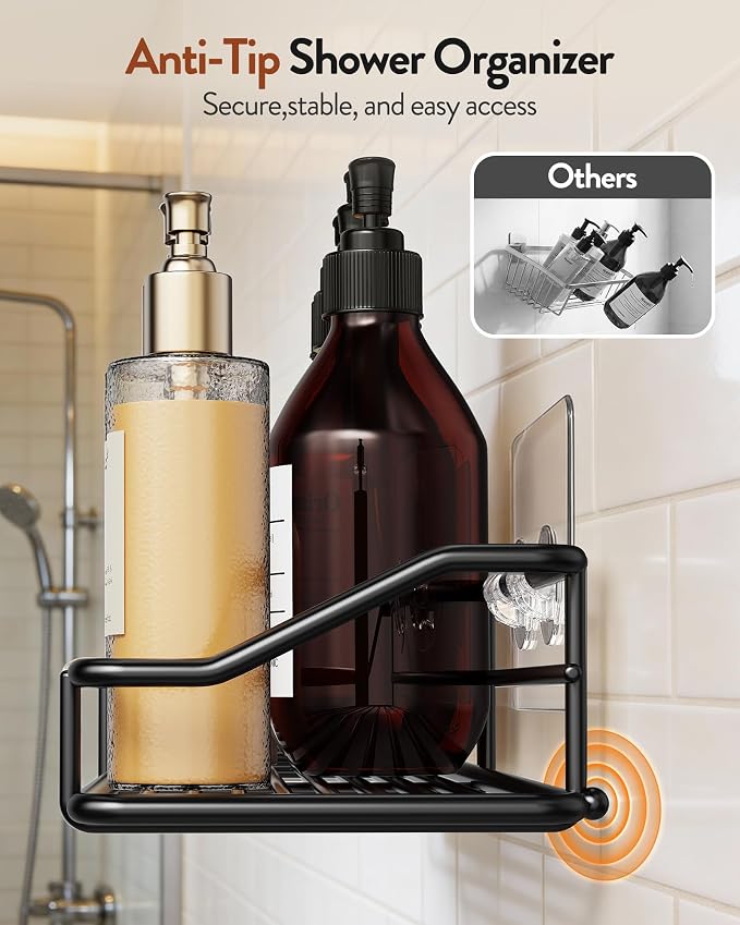Orimade Adhesive Bathroom Shelf Organizer Shower Caddy Storage Basket Kitchen Spice Rack No Drilling SUS304 Stainless Steel Rustproof, 15.75 inch, Black