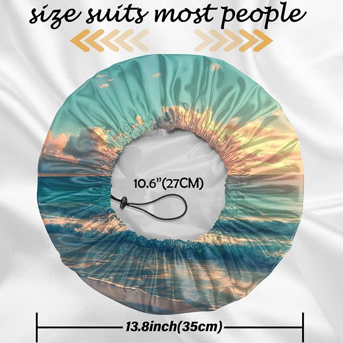 2 PCS Shower Cap Reusable Waterproof Double Layers Hair Caps Shower Bath Adjustable Elastic Hat for Women Girls Cute Aesthetic-Beach Sea Turtle