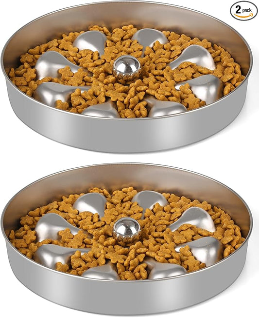 2-Pack Slow Feeder Dog Bowls – Stainless Steel Metal Bowls with Double-Sided Design, 5 Cups Large Capacity for Dry, Wet, Raw Food, Slow Feeding for All Dog Sizes, Easy to Clean, Non-Slip