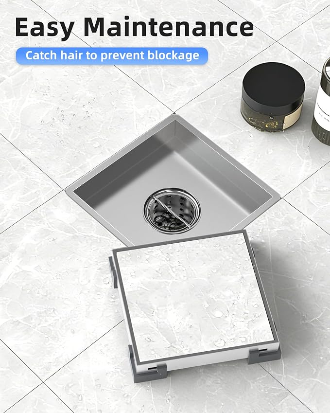 4 Inch Square Shower Drain, 2-in-1 Tiled Shower Drain - 304 Stainless Steel Square Shower Floor Drain for Bathroom, Brushed Nickel Drain Shower with Tile Insert Grate Removable, Hair Strainer