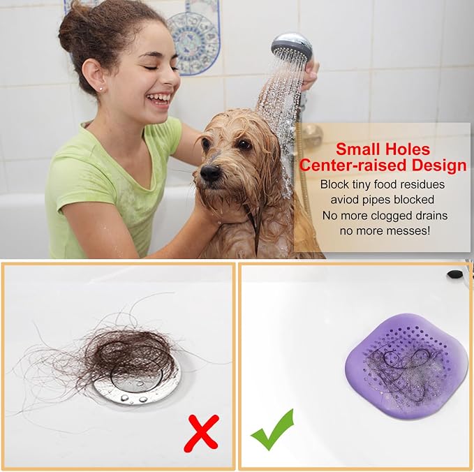 Bovinde Hair Drain Catcher,Square Cover for Shower 2 Pack (Purple Green) | Drainer Cover Silicone Hair Stopper with Suction Cups,Protector Accessories,Easy to Install Suit for Bathroom,Bathtub,Sink