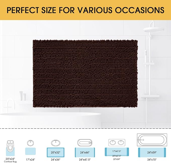 ACCUMTEK Upgrade Luxury Brown Bathroom Rug Mat 59"x20", Ultra Soft Thick Absorbent Bath Mats, Non Slip Chenille Toilet Mat for Bathroom, Bedroom, Kitchen, Shower, Tub