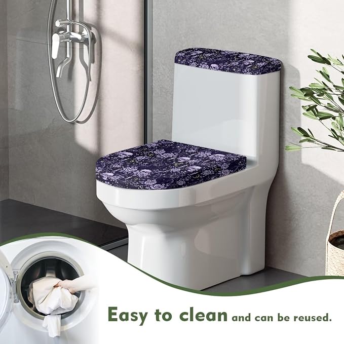 Skeleton Toilet Seat Lid Covers for Bathroom, Gothic Toilet Tank Cover Set with Retractable Belt Holiday Halloween Decor