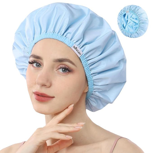 Years calm Shower Caps for Women Reusable Waterproof Double Layer Hair Cap | Both Sides Usable, Reversible Pattern & Solid Color Design, Soft Elastic Keeps Hair Dry for shower Spa Travel