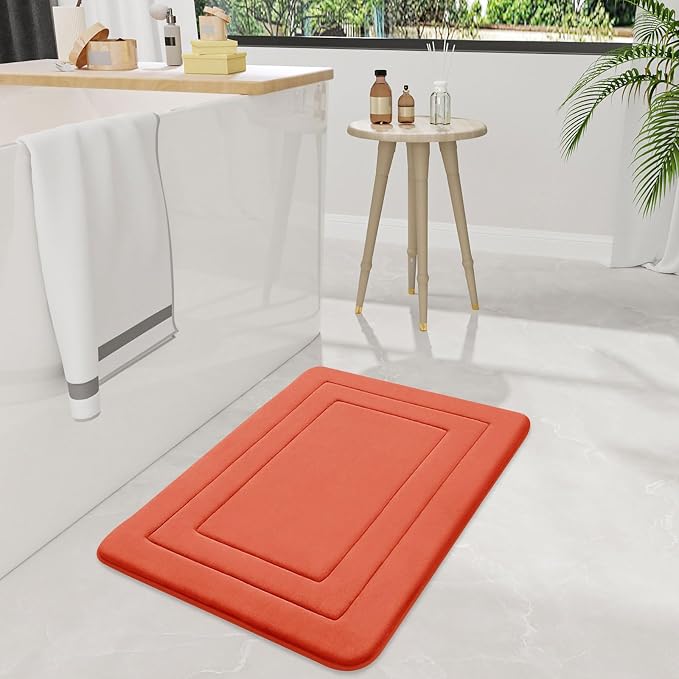 Arotive Memory Foam Bathroom Rug Mat 47x24, Ultra Soft and Absorbent Bath Mat, Machine Wash Dry, Comfortable Bath Rug Carpet for Bathroom Floor, Tub and Shower, Coral