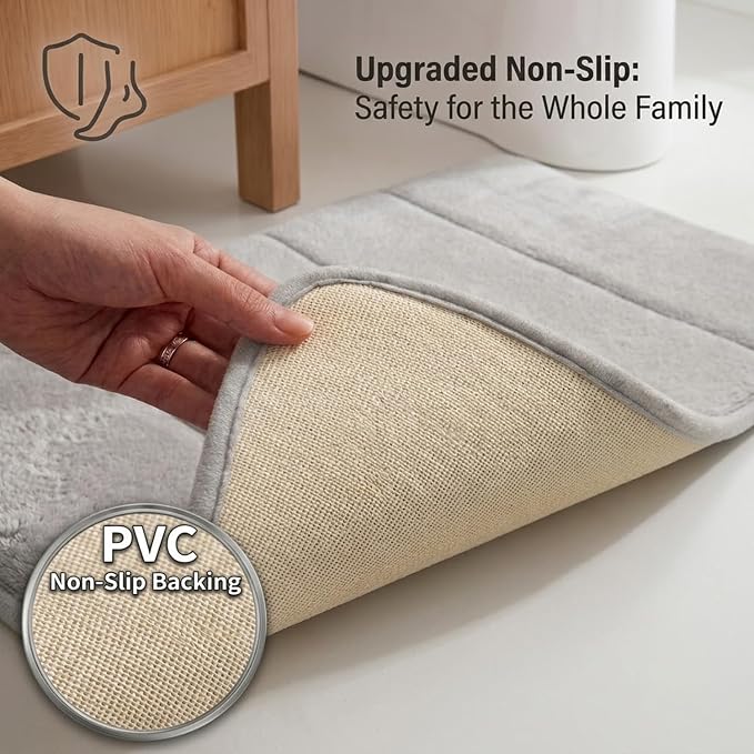 Memory Foam Bathroom Rugs Sets 2 Piece - Super Soft Absorbent Quick Dry Memory Foam Bathroom Rugs, Machine Washable Non Slip Floor Carpet for Tub Shower & Single Sink 16x24 & 20x20, (Light Grey)