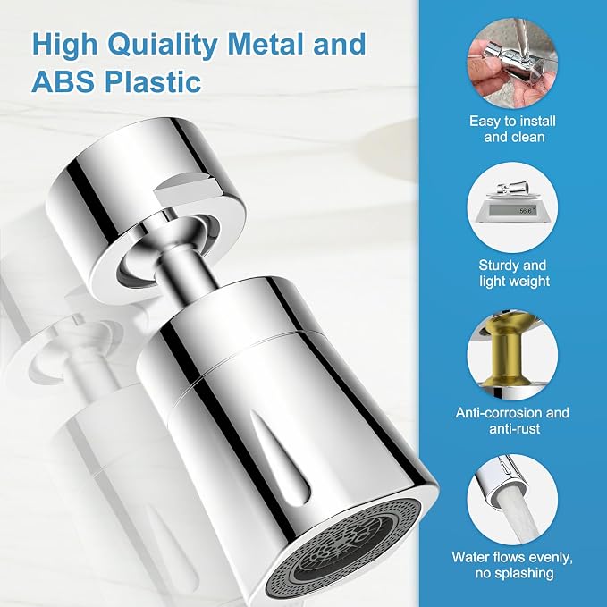 iFealClear Faucet Aerater NSF/ANSI/CAN 372 Certified, 360° Swivel 4 Modes Faucet Sprayer Attachment, 55/64" Big Angle Bathroom & Kitchen Sink Faucet Head, 2 Metal Joints, 15/16" Male Adapter, Chrome