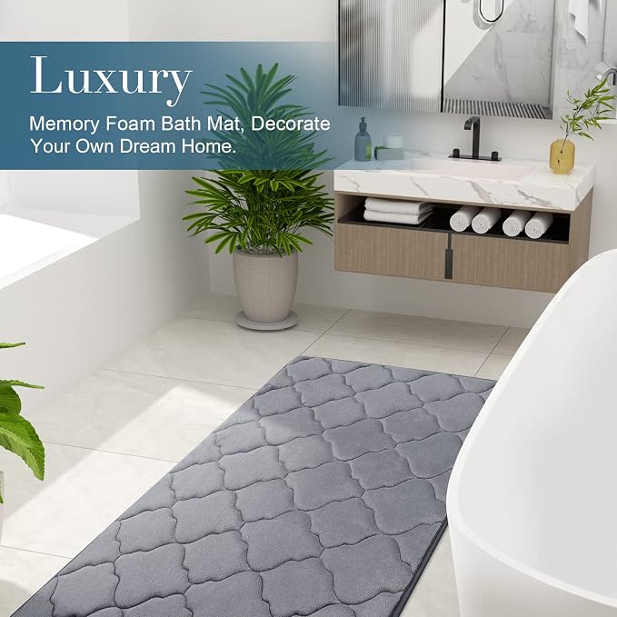 OLANLY Memory Foam Bath Mat Rug 44x24, Ultra Soft Bathroom Rugs, Dark Grey | Thick Absorbent Carpet, Non-Slip Backing, Machine Washable, for Bathroom Floor, Tub, Shower and Home Decor Accessories