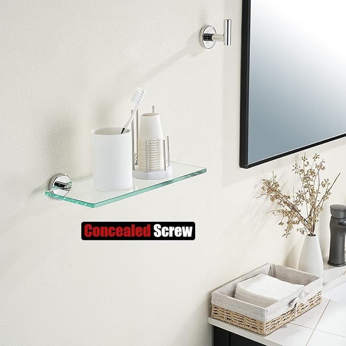 JQK Bathroom Glass Shelf Chrome, Tempered Glass Shower Storage 12 by 5 inches, 304 Stainless Steel Polished Chrome Wall Mount, TGS101L12-CH