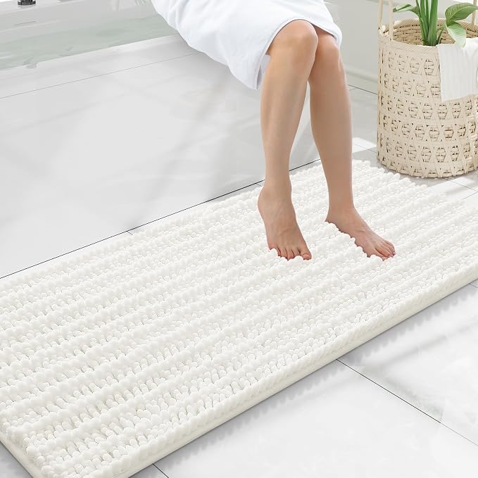Smiry Bathroom Rugs 47X20, Extra Soft Rubber Backing Chenille Bath Mats | Ivory Machine Washable Non Slip Quick Dry Bath Mats for Bathroom Floor, Tub, Shower, Home Decor Accessories